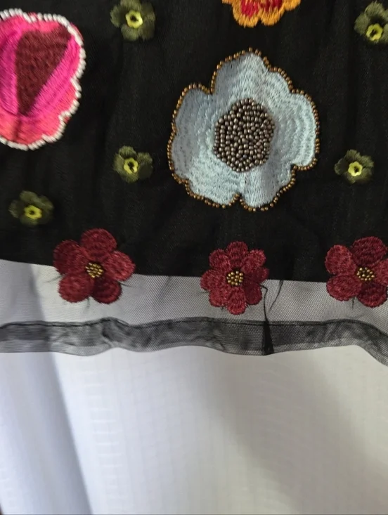 Kyra Tunic Black Cold Shoulder Large Embroidered Floral Tulle Whimsigoth Fairy - Picture 5 of 11